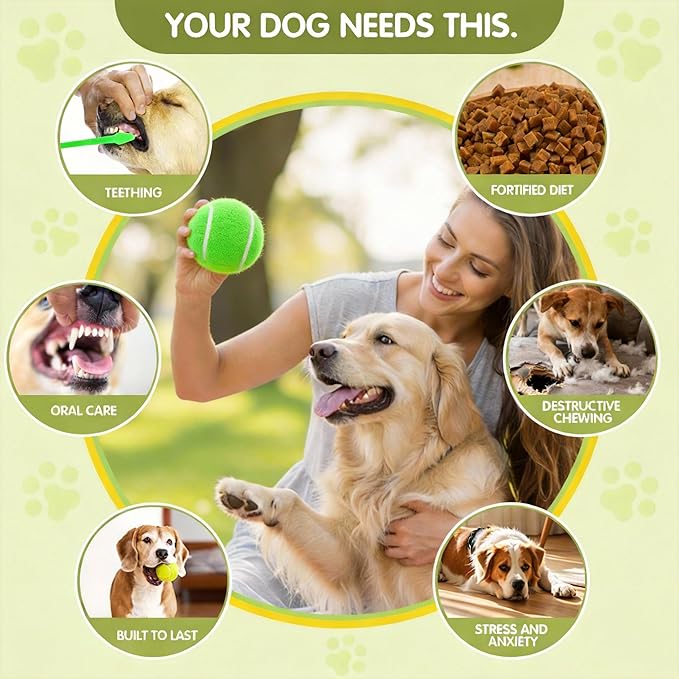 3-Pack Tennis Ball Dog Toys with Squeaker, Interactive Fetch Play for Pets 40 lbs and Over ，Training Balls for Indoor & Outdoor Exercise, 3.28-inch (Green, 12PCS)