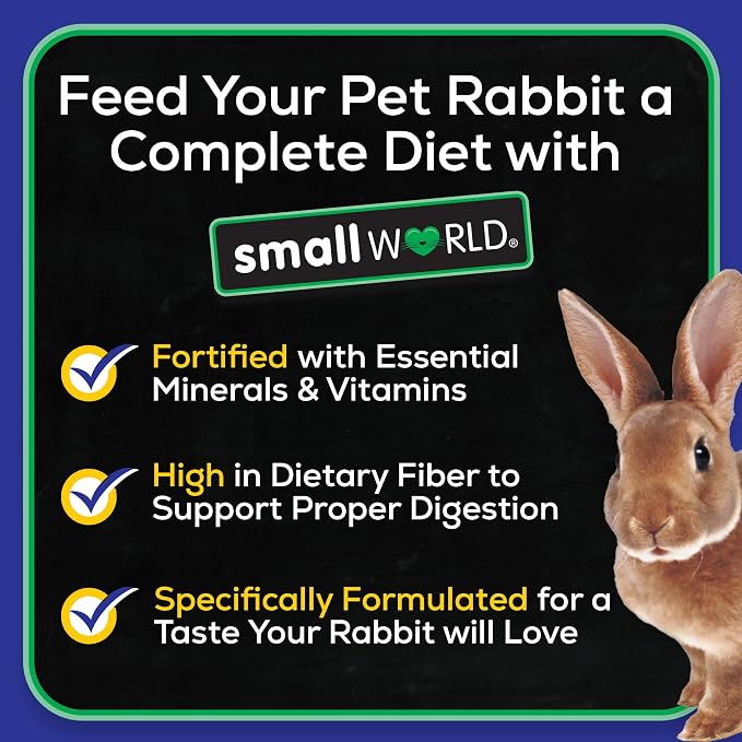 Small World Rabbit Food, Complete Feed, Pelleted Food for Rabbits, Fortified with Essential Vitamins & Minerals for Daily Health, High-Fiber Diet for Digestive Support, Resealable Bag, 10 lb
