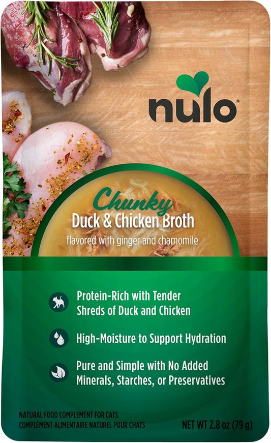 Nulo FreeStyle Cat Broth Pouches - Chunky Duck & Chicken, High-Protein Wet Cat Food Topper Treat for Indoor & Outdoor Kittens and Adults, 24 x 2.8oz