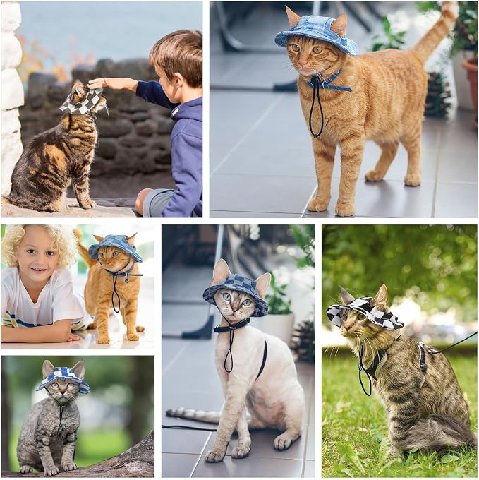 QBLEEV Cat Hats for Cats Only, Sphynx Hat with Ear Hole, Summer Cowboy Hats | Breathable kitten headwear mini sun sombrero caps, pet chihuahua sunscreen baseball outdoor climbing cap for birthday party