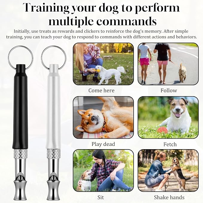 2 Pack Dog Whistle, Metal Dog Training Whistles to Stop Barking Neighbors Dogs, Ultrasonic Silent Adjustable Training Whistle with Lanyard (Black+White)