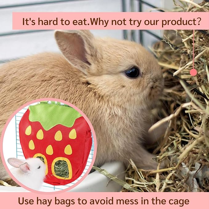 JanYoo Bunny Supplies Food Storage Hay Rack Feeder Rabbit Bag Hanging Manger for Guinea Pigs Chinchilla Gerbils Ferrets