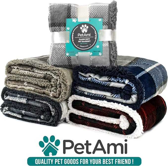 PetAmi Dog Blanket for Small Medium Dogs and Cats, Soft Sherpa Fleece Pet Blanket Throw for Puppies Kittens, Reversible Plush Couch Cover Protector Sofa Bed Crate, Machine Washable, 60x40, Checker Red