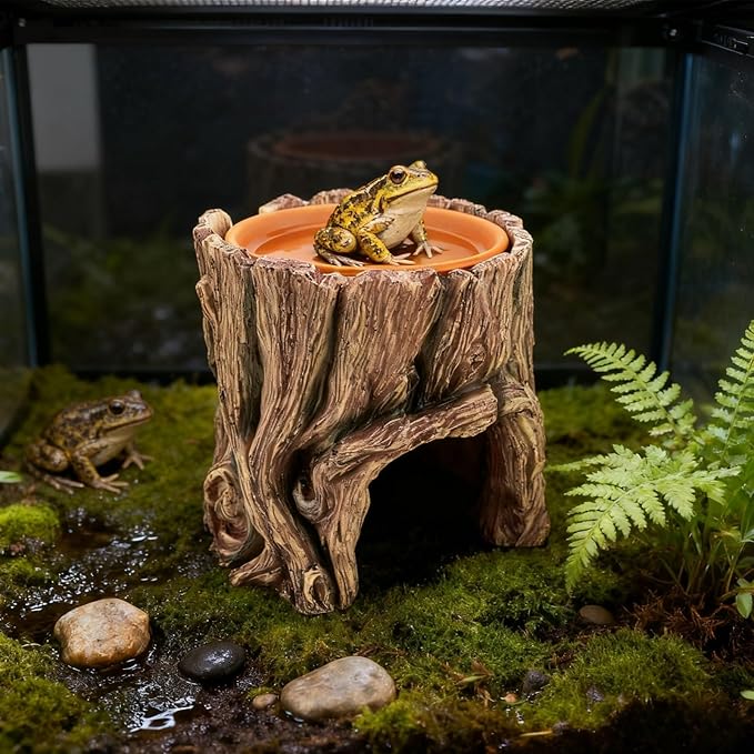 Reptile Hide Cave Hideout Habitat House Decor with Clay Water Basin Humidifying Help Shedding for Leopard Gecko Snake Ball Python Tortoise Toad Tarantula Frog
