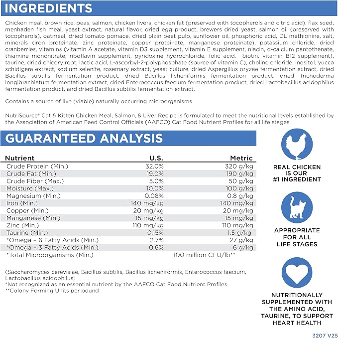 NutriSource Cat & Kitten Chicken Meal Salmon & Liver Dry Food, 12 lb | Probiotic & Prebiotic Support, Grain Inclusive, All Life Stages