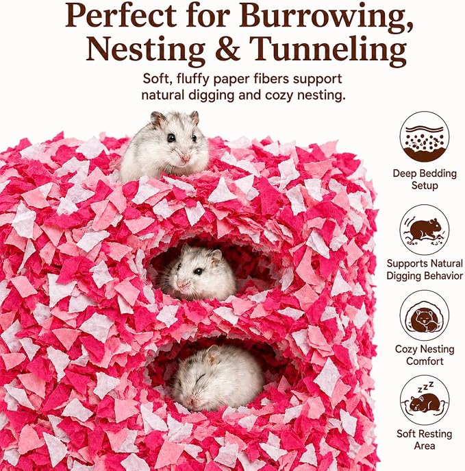 Hamster Bedding 50L, Dust-Free Paper Bedding, Odor Control, 5X Expansion, Natural Unscented for Small Animals, Guinea Pigs, Rabbits & Gerbils