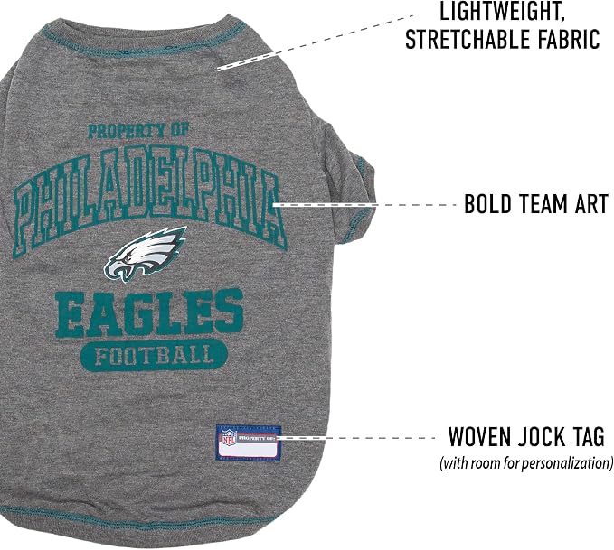 NFL Philadelphia Eagles Dog T-shirt Large. - Licensed Shirt for Pets Team Colored with Team Logos- Premium Stretchable Materials for the comfort of your Dog & Cat