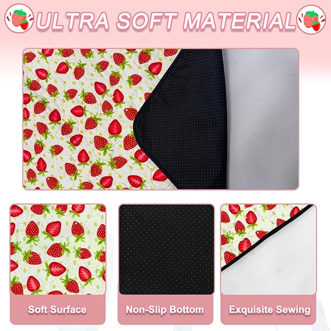 2 Pack Guinea Pig Cage Liners, 12"x 24" Washable Waterproof Bedding for Rabbit, Bunny, Hamster & Small Animals, Reusable Super Absorbent Pee Pads for C&C Cage, Strawberry Print