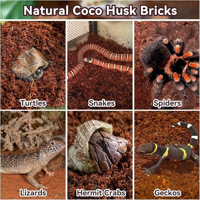 Legigo 8 Pack Coconut Fiber Substrate, Natural Coco Coir Bedding for Reptiles Turtles, Tortoises, Snake, Hermit Crab, Gecko, Lizard, Bioactive Terrarium Soil for Humidity Control and Plant Substrate