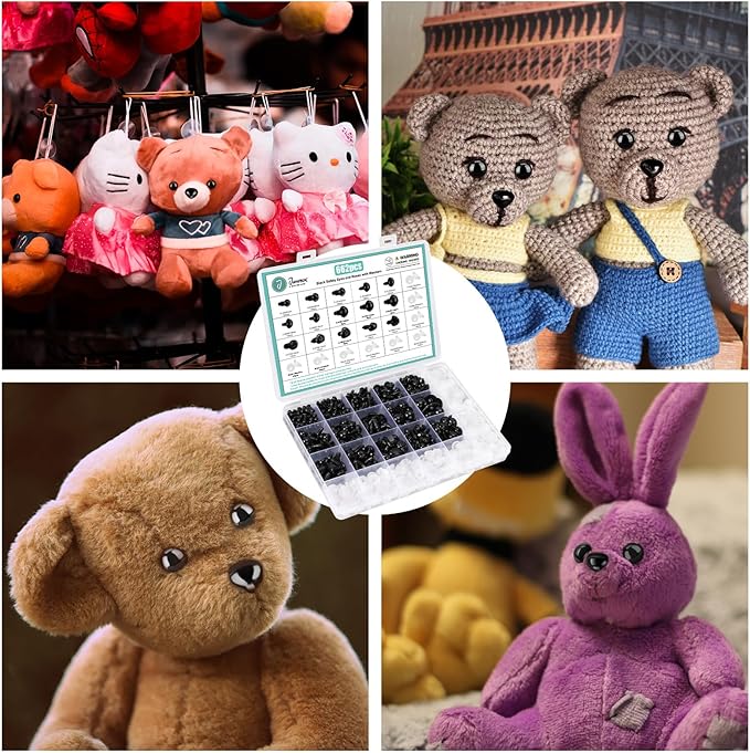 662Pcs Safety Eyes and Noses for Amigurumi, Junreox Preimum 5-14mm Safety Eyes for Crochet Stuffed Animals, Assorted Plastic Crochet Craft Eyes with Washers for Teddy Bear, Dolls, Plushies Toys, Black