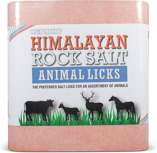 Salt Block for Deer & Horses – Compressed Mineral Salt Lick for Livestock, Cattle & Goats – Himalayan Secrets Pink Rock Salt Block (22LB/10KG, Block w/ Mounting Hole)