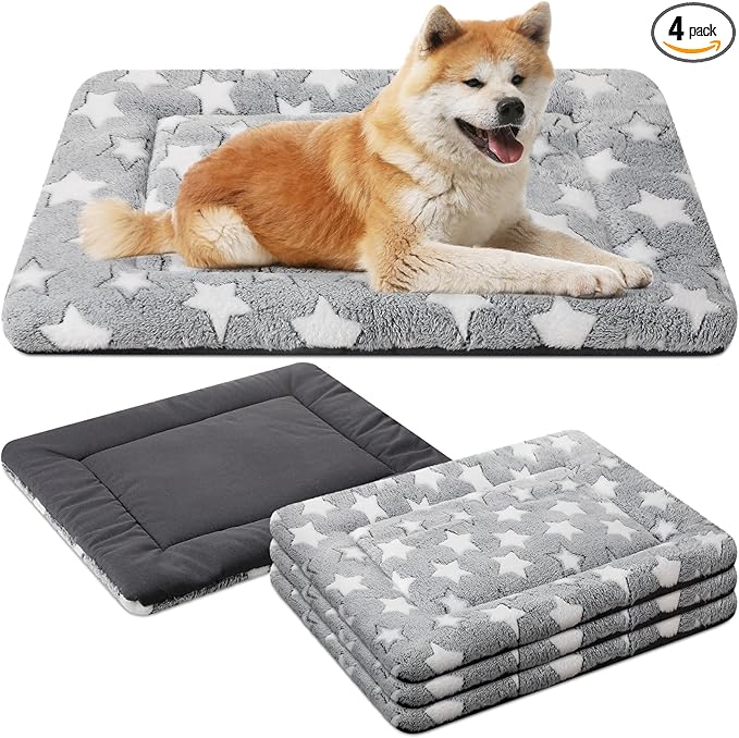 VitalCozy 4 Pcs Dog Crate Pads, Ultra Soft Warm Washable Anti-Slip Kennel Bed Mat for Pets, Reversible, Replaceable, Cozy Cage Liner for Small Medium Large Dogs and Cats(20 x 30 x 1.6 Inch,Gray)