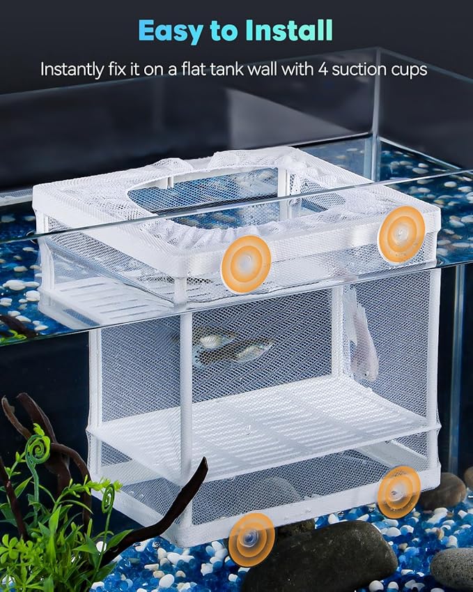 Pawfly Fish Tank Breeder Net Aquarium Fish Breeder Box with Nylon Mesh & Suction Cups Separation Net Small Fish Fry Hatchery Incubator Hatching Box for Baby Fish Shrimp Betta