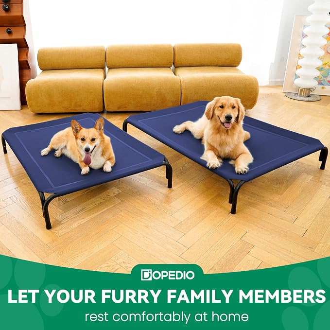 Elevated Dog Bed Raised Outdoor Dog Cot for Extra Large Dogs, Installation Requires No Tools, Frame with Washable Cooling Breathable Mesh Anti-Slip Feet, Indoor Pet Bed, Blue, 53.9 Inches