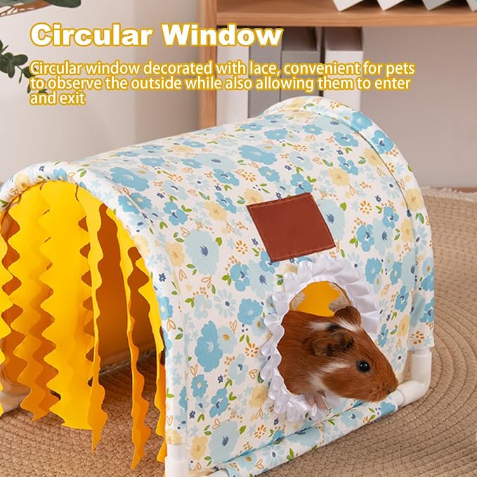Guinea Pig Hideout Tunnel - Bunny Hideout, Machine Washable Guinea Pig Hide Tent Houses & Habitats,Guinea Pig Accessories for Hamster/Chinchilla/Dwarf Rabbit- Playing Resting(Yellow Tunnel)