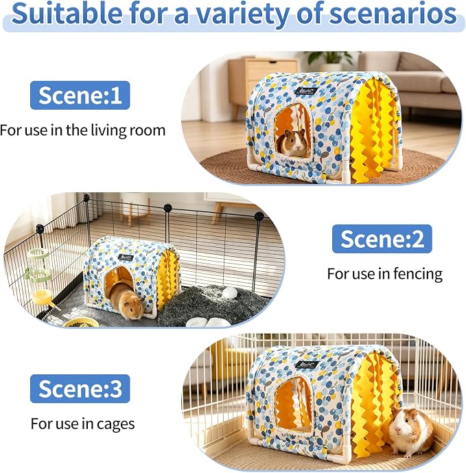 Guinea Pig Hideout No Bottom Guinea Pig Bed Easy to Clean Rabbit Hideout Bunny Beds - Small Animal Indoor Habitat for Chinchilla Ferret Hedgehog Flower-Branch Mouse (Green)