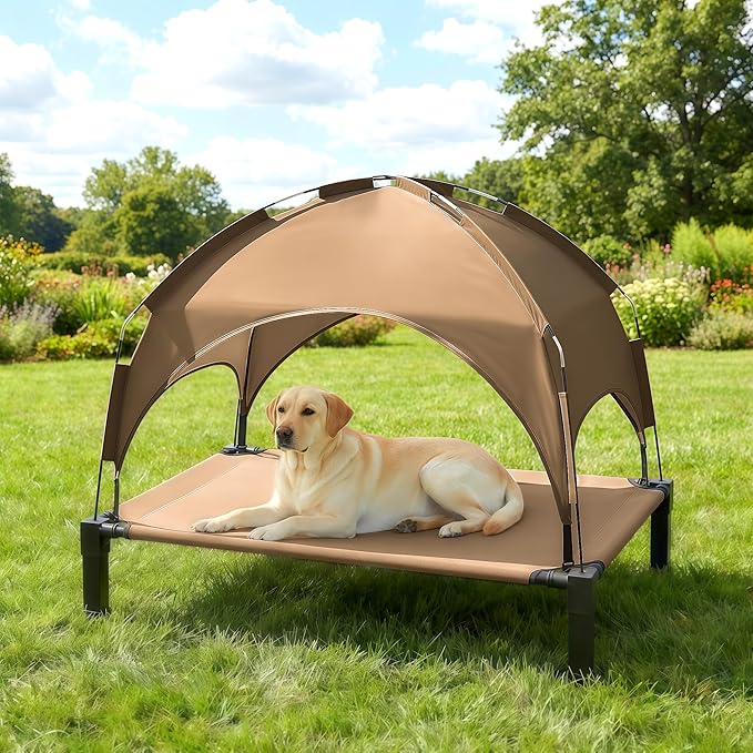 Heeyoo Elevated Dog Bed with Removable Canopy, Portable Dog Cot with Sun Protection Shade Tent, Raised Pet Cooling Cot Bed for Dogs, 51in