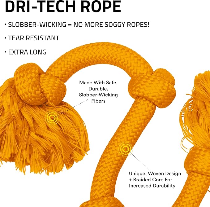 Playology Dog Toys | Dri-Tech Rope Tug of War Dog Toy for Tough Chewers | Cheddar Cheese Scented Mega Size Tug Rope Toys for Extra Large Dogs