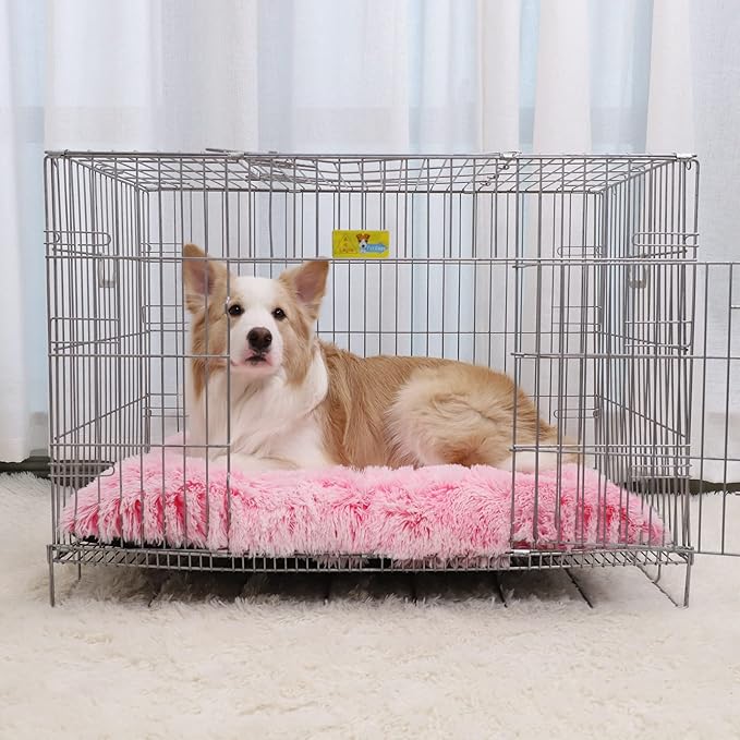 Vonabem Large Dog Bed Pink, Washable Pet Crate Pads for Large Medium Dogs, Plush Soft Girl Princess Puppy Beds,Anti-Slip Pets Mats for Sleeping 35 * 23 inch