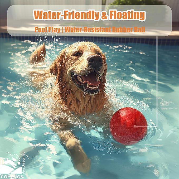 YoFellas Solid Red Rubber Dog Toy – Ultra Bounce, Indestructible Chew & Fetch Toy for Aggressive Chewers, Interactive Training for Small to Large Dogs (Extra Large, Striped)