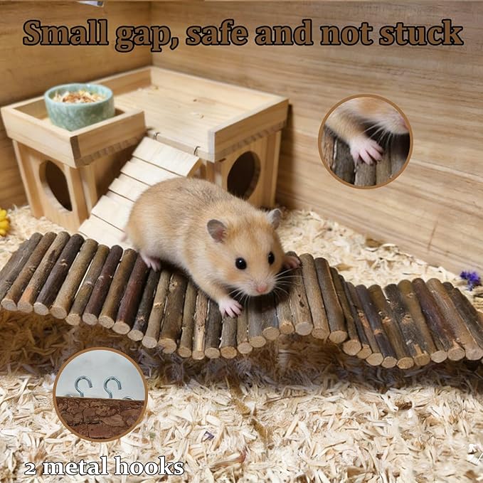 Hamiledyi Hamster Suspension Bridge Rat Long Bendy Bridge Wooden Climbing Ladder Cage Accessories for Syrian Hamster Gerbil Mouse Rat(21.6x2.7 inch(L*W))