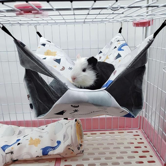 2Pcs Straps are Adjustable Guinea Pig Rat Hanging Warm Plush Hammock Ferret Cage Accessories for Small Animals Chinchilla Sugar Glider Ferret Squirrel (White Dinosaur)