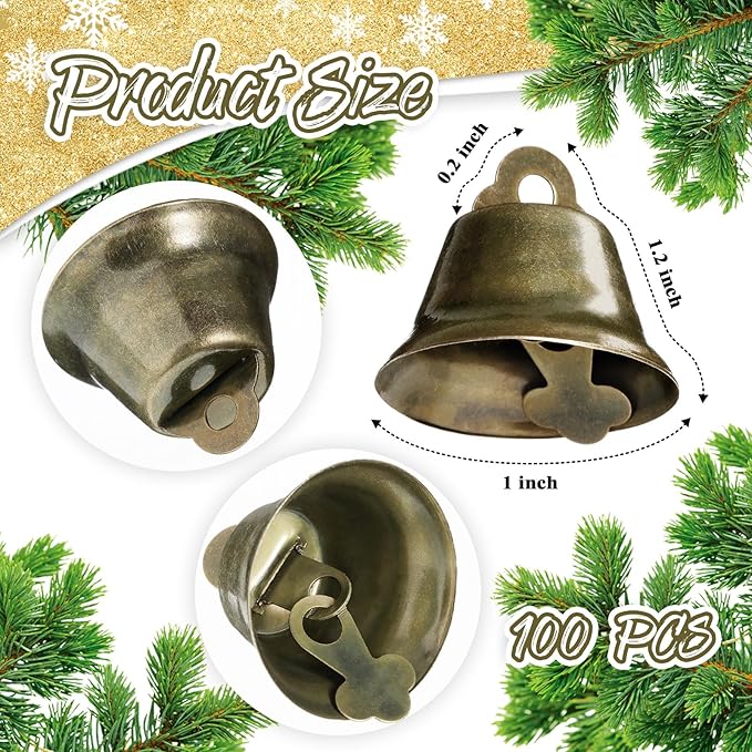 100 Pieces Vintage Bells Craft Bells Small Hanging Bells Ornaments for Wind Chimes Housebreaking Making Dog Potty Training Doorbell Wedding Decor (Bronze)