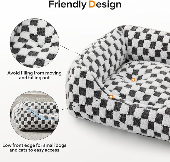 JOEJOY Dog Bed for Large Medium Small Dogs - Rectangle Orthopedic Dog Sofa Bed, Cute Modern Puppy Bed with Jacquard Shaggy Plush & Anti Slip Bottom, 35x25x10inches, Grey