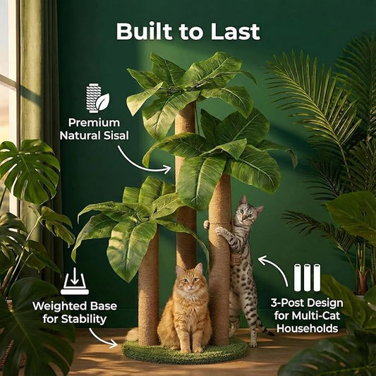 LEMONDA 31.5Inch Cat Scratching Post,Cat Scratcher Tree with 3 Scratching Poles & 2 Interactive Dangling Balls,Cats Scratching Posts for Indoor Kitten & Adult Cats