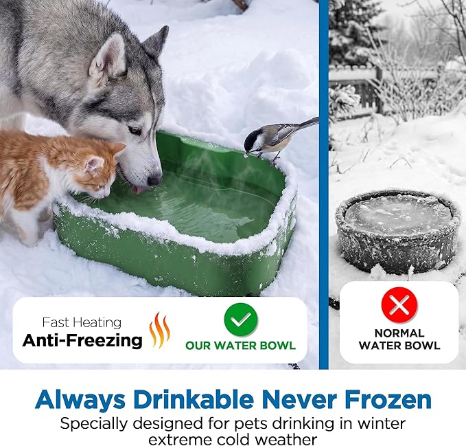 5.5L/1.45Gal Extra Large Heated Water Bowl, Indoor & Outdoor Winter Antifreezing Pet Heated Thermal Water Bowl Dish, Anti Chewy Cord, BPA-Free, Pet Products for Dog Cats Rabbit Chicken Duck Squirrel