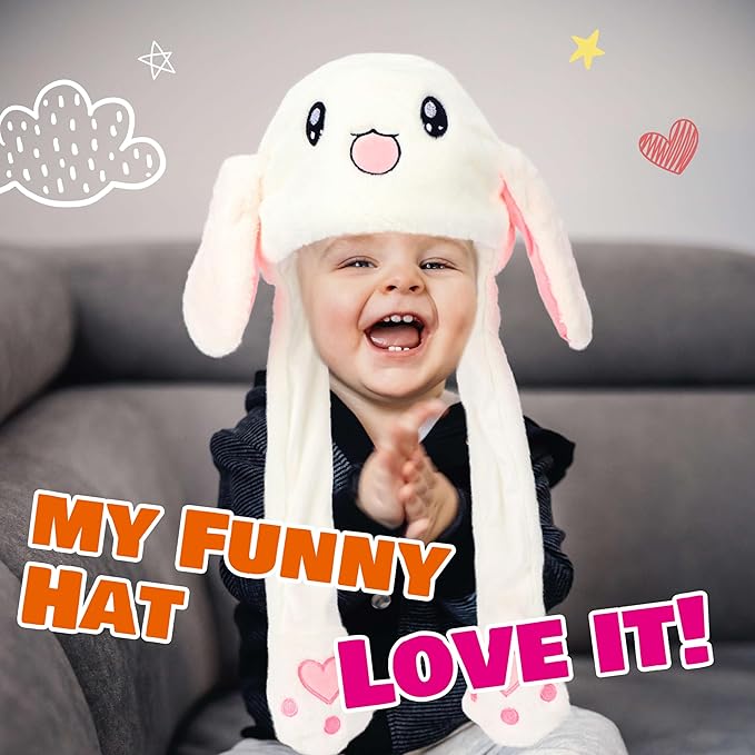 Bubblepompom Animal Hat with Ears Moving Jumping Pop Up Beating Hat Plush Holiday Cosplay Dress Up Funny Gift for Kids