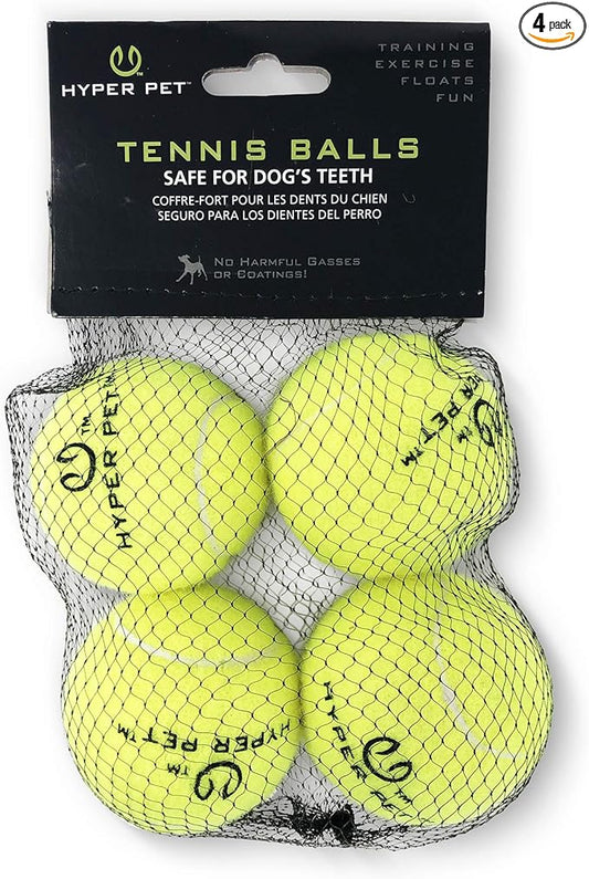 Hyper Pet Tennis Balls for Dogs, Pet Safe Dog Toys for Exercise and Training, Pack of 4, Green