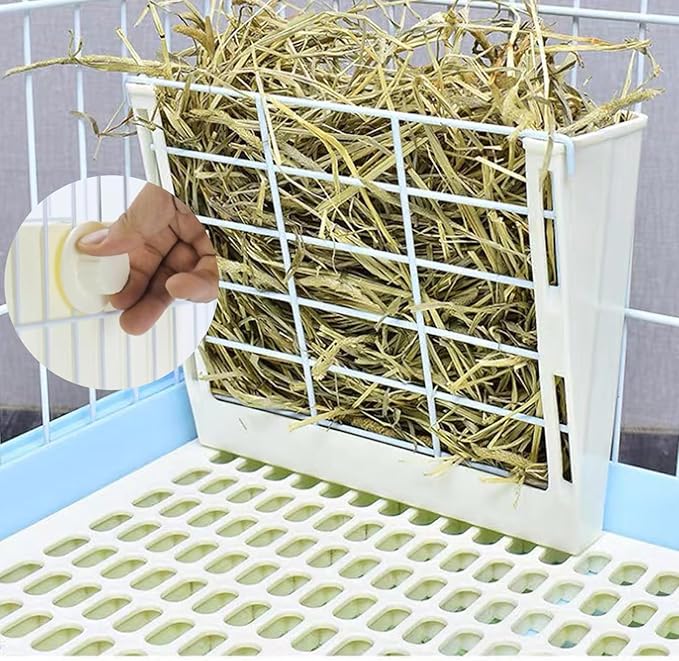 Rabbit Litter Box for Cage Guinea Pig Hay Rack Feeder Rabbits Corner Litter Pan Potty Trainer Pet Toilet Square with Cleaning Set for Hamster, Guinea Pig, Ferret, Bird (White)
