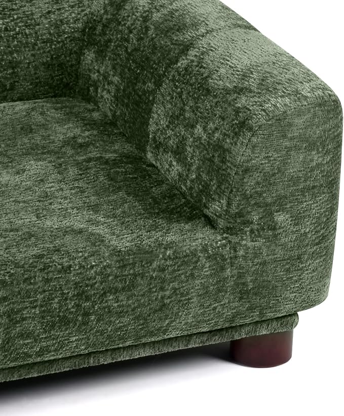 Dog Couch Sofa for Large & Extra Large Dogs, Elevated Pet Bed with Legs, Button Tufted Chenille Dog Couch with Backrest and Armrests, Modern Indoor Dog Furniture (Green, XL - 47" x 24" x 15")