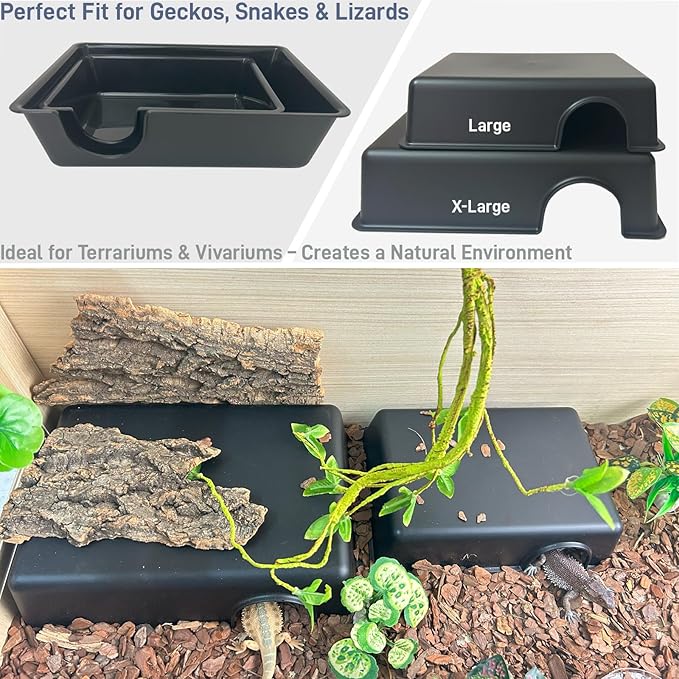 2 Pcs 12in Durable Large Reptile Hide, Ball Python Hide, Leopard Gecko Hide, Bearded Dragon Hide, Easy to Clean Reptile Cave for Tank, Snake Hide Large Enclosure (12" x 8.3" x 2.8" X-Large)