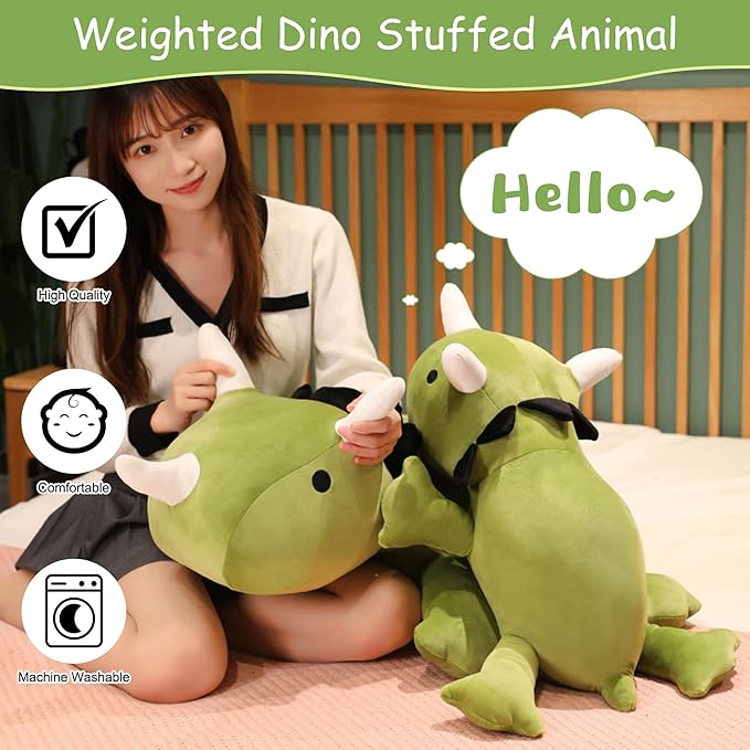 SQEQE Weighted Dinosaur Plush, Weighted Dinosaur Stuffed Animal, Dino Plushies Pillow Toy Gift for Kids Adults 13.8 Inch, 1.6 Lbs