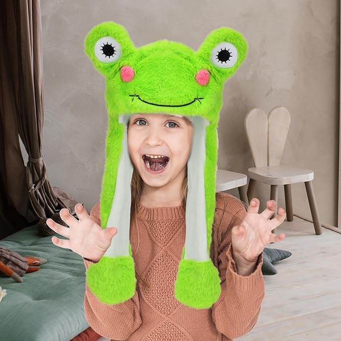 Bubblepompom Animal Hat with Ears Moving Jumping Pop Up Beating Hat Plush Holiday Cosplay Dress Up Funny Gift for Kids