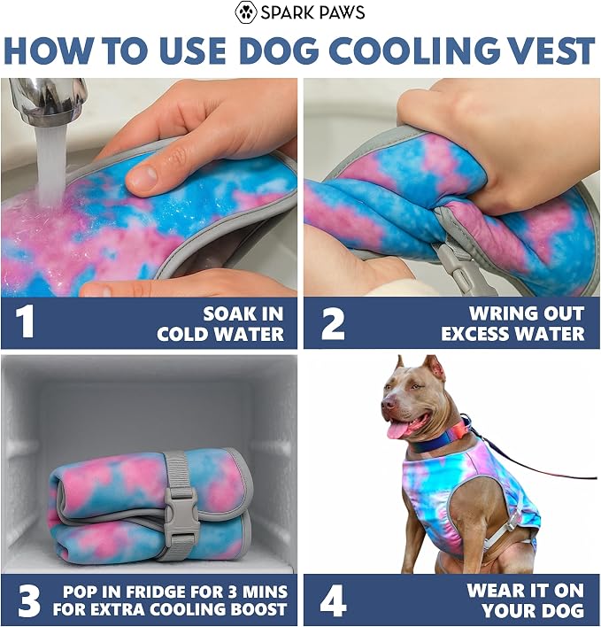 Spark Paws Dog Cooling Vest - SPF 50 UV Sun Protection - Summer Heat Relief Gear for Dogs, Lightweight, Evaporative Cooling - Dog Anxiety Relief Vest During Hot Days - Snowcone, XL