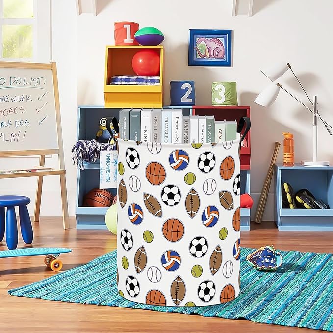 Laundry Basket Canvas Fabric Collapsible Organizer Basket for Storage Bin Toy Bins Gift Baskets Bedroom Clothes Children Nursery Hamper (Colorful Balls)