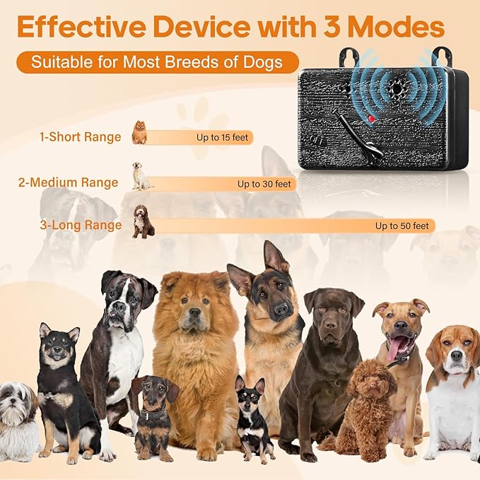 Anti Barking Device, Ultrasonic Anti Barking Device for Dogs with 3 Adjustable Levels, 50 FT Ultrasonic Dog Barking Control Device for Indoor Outdoor Bark Box Dog Barking Silencer