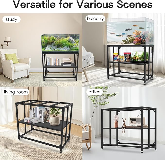 Fish Tank Stand, 40 Gallon Heavy Duty Metal Aquarium Stands, Reptile Tank, Turtle Tank, Breeder Tank Stand, 660LBS Capacity Terrarium Stand Rack with 2-Tier Storage Shelves (Black, 36.5"x18.5"x29.5")