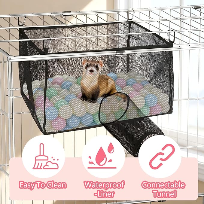 Ferret Ball Pit Hammock, Hammock Cage Toy Compatible with Tunnel, Suitable for Hamsters and Chinchillas (Ball Not Included)