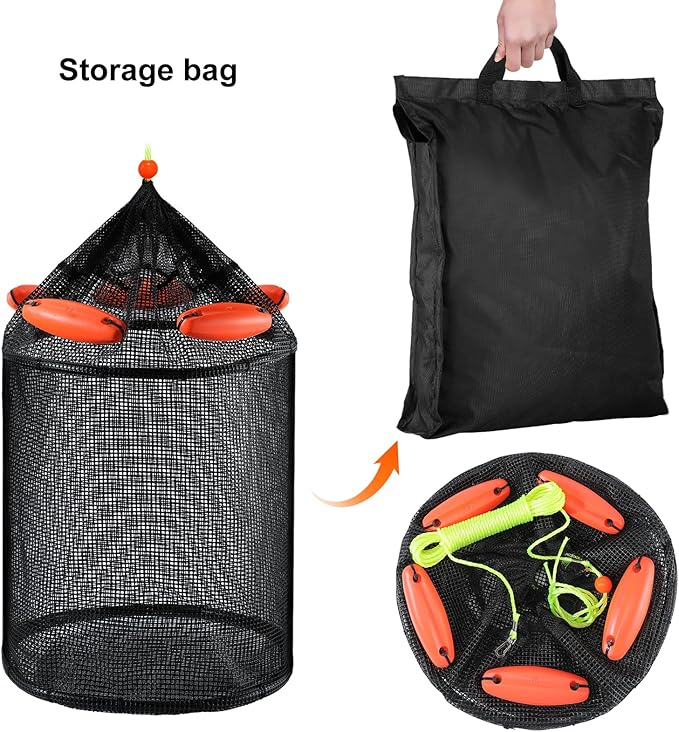 Extra Large Foldable Floating Fishing Basket for Live Caught Fish, Floatable Fishing Net Basket, Heavy Duty Coated Portable Fish Basket