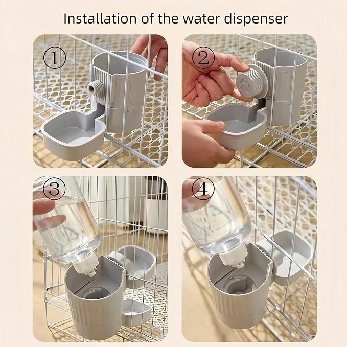 Gray Hanging Automatic Food Water Dispenser,Rabbit Feeder Guinea Pig Water Bottle Food Feeder for Ferret Guinea Pig Rabbit Bunny Cage Accessories,500ml/1600ml