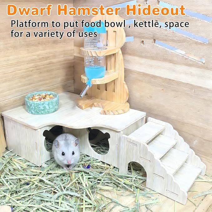Hamster Hideout Multi-Chamber Hamster House Maze Tunnel Rat Cage Platform Stand Boards Habitats Decor Accessories for Gerbils Mice Lemmings (S)