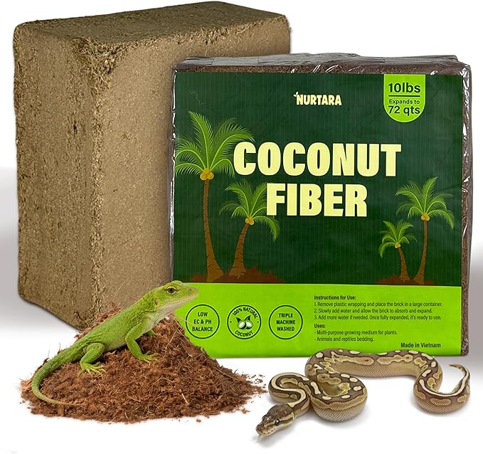 10 Lbs Coconut Fiber Substrate for Reptile Terrarium & Garden Use | Organic Compressed Coconut Coir, Garden Soil Substitute | Terrarium Bedding for Reptile, Snake