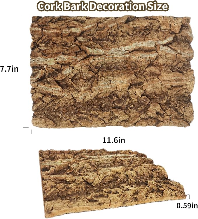 Fhiny 2 PCS Cork Bark Background, 11.6" x 7.7" Natural Reptile Terrarium Backdrop, Reptile Climbing Wall Decor for Bearded Dragon, Gecko, Chameleon, Snake