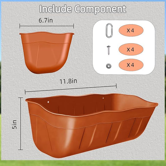 Chicken Feeder Waterer,Hanging Goat Feeders,Feed Trough 3.5 Quart 2 Pack,Hanging Fence Feed Trough for Poultry Livestock,Terracotta