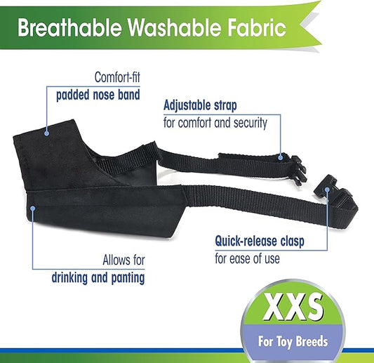 Four Paws Walk-About Quick-Fit Adjustable Dog Muzzle for XX-Small Dogs, Washable & Breathable, Black, 1 Count