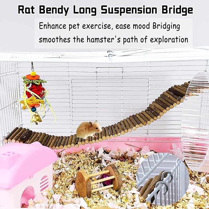 Rat Bendy Long Suspension Bridges Hamster Climbing Ladder Flexible Wooden Bridge for Dwarf Hamster Sugar Glider Rodents Mouse(1PCS)